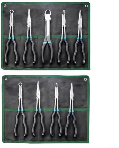 Multi Angle Needle Nose Pliers Kit Including Straight and Curved (0, 45, 90 Degrees) Pliers for Detailed Mechanical and Electrical Work (5pcs)