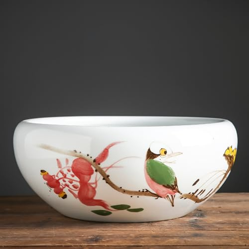 LEEDJUINE Maceta de cerámica, 24 cm, no porosa, hidropónico, pecera, recipiente para plantas en maceta, lirio de agua de loto, para plantas