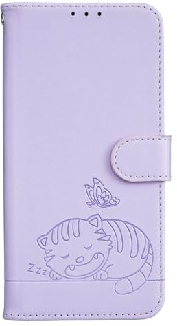 Funda para Motorola Moto E13 2023 4G con diseño de gato en relieve de piel de primera calidad, a prueba de golpes, con ranuras para tarjetas, funda de teléfono para Motorola Moto E13 2023 4G, morado