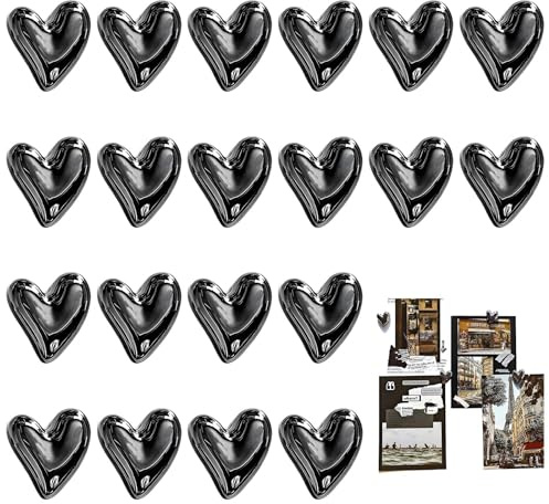 20 Stück Schwarz Herz Magnete Kühlschrank, 3D Kleine Dekorative Kühlschrankmagnete, für Whiteboards, Kühlschränke, Küchen, Büros Und Klassenzimmer