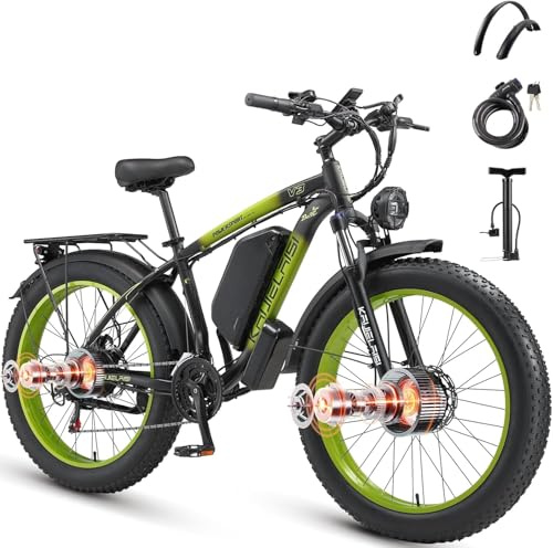 QIKAITU V3 E Bike, 1104Wh Akku Elektrofahrrad Ebike mit Telefonhalter, E Fatbike mit 26 x 4.0 Tire, 250W E-Bike 100KM Range 21 Gang Hydraulische Scheibenbremsen LCD-Anzeige (Grün)