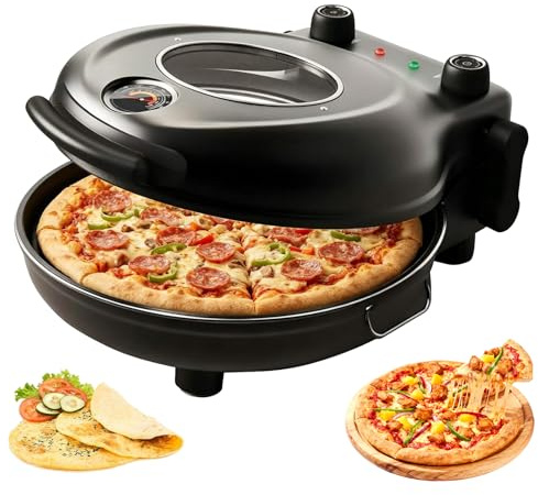 Forno Elettrico Per Pizza, 1200w, Da Appoggio, Con Pietra Refrattaria Da 30 cm, Temperatura Regolabile Da 50 A 420 °c, Finestra Di Visualizzazione, Forno Compatto Per Interni, Ideale Per La Cucina