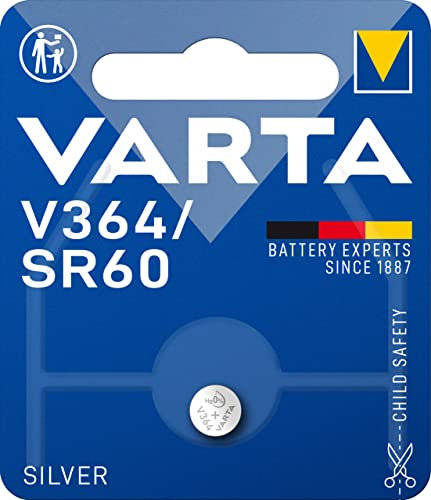 VARTA Piles Bouton V364/SR60 oxyde d'argent, lot de 1, Silver Coin, 1,55V, emballage sécurisé pour les enfants, pour montres, clés de voiture, télécommandes, Made in Germany
