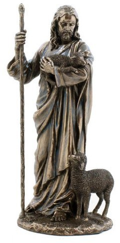 WU Jesus The Good Shepherd Statue Sculpture 11 ½ Inch Cold Cast Bronze