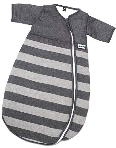 Gesslein Baby Schlafsack Bubou, Ganzjahres-Schlafsack mit Temperaturregulierung (langer Reißverschluss, 90), dunkelgrau-hellgrau Streifen