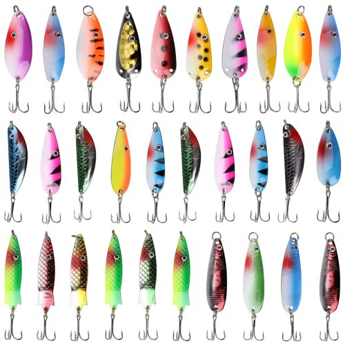 SHADDOCK 30 Stück Angellöffel Spinnerbaits gemischte bunte Metallgussfischen Spinnköder Löffel Angelköder scharfe Drillingshaken Tackle Kit (NK304)