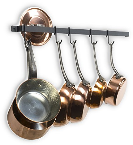 Wallniture Casto 30 Gourmet Kitchen Rail with 15 S Hooks for Hanging Kitchen Utensils Set and Cookware, Iron, Frosty Black