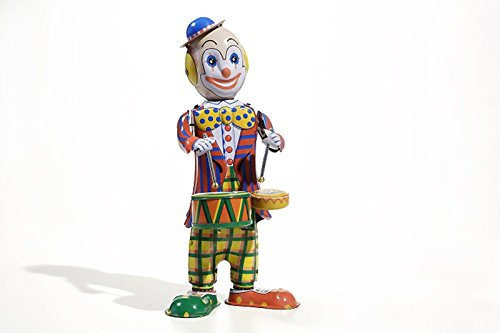 Brimtoy Drumming Clown walking robot mechanical clockwork retro tin toy replica