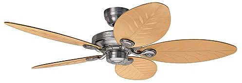 HUNTER FAN Outdoor Elements, 137 cm, Indoor and Outdoor Ceiling Fan with Pull Chain, Raw Aluminum Finish, 5 Reversible Blades in Natural Ruby Wicker, Ideal for Summer or Winter, Model 24325