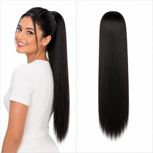CAISHA 55cm Haarteil Zopf Kordelverschluss Glatt Schwarzbraun PH503