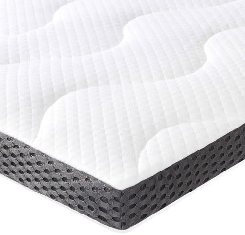 Amazon Basics Colchón de Espuma viscoelástica con Gel refrescante Topper, Funda removible y Lavable, 90 x 200 cm, 7 cm, Blanco