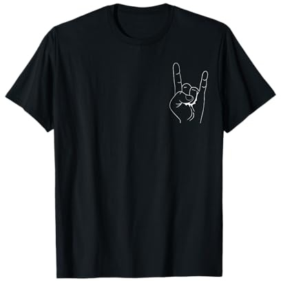 Rock, Heavy & Totenkopf by Ro Designs - Teufelshörner Hand - Minimalistisch und Dezent T-Shirt Schwarz S Klassische Passform Kurzarm Crew-Neck Pull-On 100% Baumwolle Männer Heavy Metal Fans