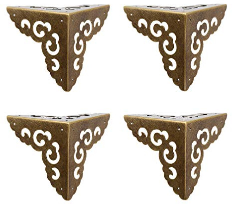 Tiazza 4pcs Eckenschutz aus reinem Messing im Vintage-Stil, mit Wolkenmuster antikes Hardware Schreibtischkante Holz, Schmuck, Geschenkbox Schrank DREI Seiten vollständiger Eckenschutz (Antik-Bronze)