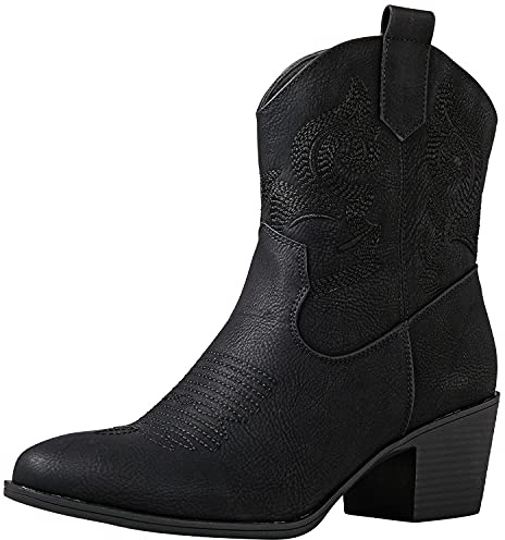 GLOBALWIN Women's Black Cowgirl Boots Ankle Cowboy Boots For Women Chunky Low Heel Western Boots Comfortable For Walking Size 8M
