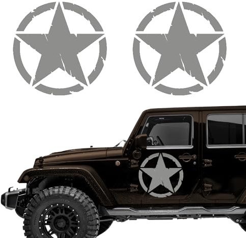 Autodomy Pack mit 2 Sticker Sterne | Militär Aufkleber Beständig gegen Regen und Sonne | Aufkleber für Auto 4x4 Offroad Geländewagen | Us Army Sticker (Silber, 10 cm)