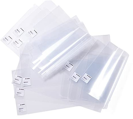 HERMA 14285 Buchumschläge 28,5 x 54 cm Basic, 10 Stück, Buchhüllen mit Beschriftungsetikett & Kantenschutz aus abwischbarer Polypropylen-Folie, Buchschoner Set für Schulbücher, transparent