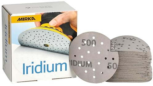 Mirka papel de lija Iridium Ø 77 mm 20 agujeros cierre adhesivo | Papel de lija premium para lacas masillas imprimación madera acero materiales minerales plásticos cierre adhesivo