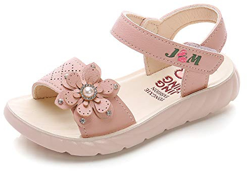 Sandaler flicksandaler sommar läder blommor för småbarn flickor, Ljus rosa 3, 35 EU