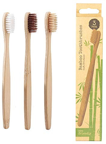3pk Family Eco-Friendly and Natural Organic Wooden Bamboo Toothbrushes, Biodegradable, BPA Free, Medium Soft Bristles, Eco Zero Waste Gifts for Home for Travel (Bamboo Toothbrushes)