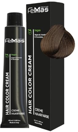 FemMas Haarfarbe Kühles Dunkelblond 6.01 I Creme Haarfarbe mit Arganöl, Keratin & Ceramiden I Als dauerhafte Haarfärbung oder Tönung für strahlende, haltbare Farbergebnisse I 100 ml