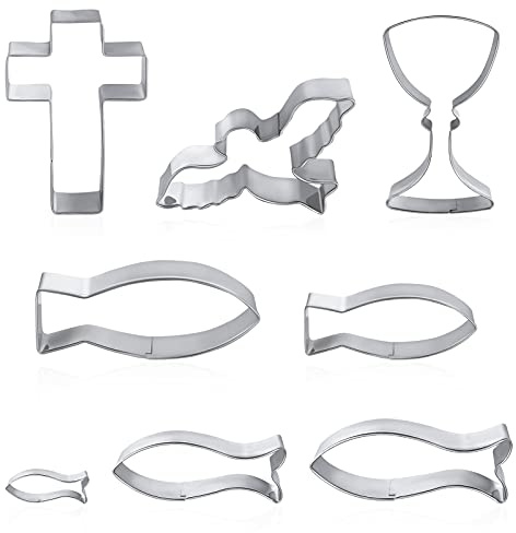Yorgewd 8 Stück Ausstecher, Christen Fisch Keksausstecher, Plätzchenformen Taube, Ausstechform Kreuz, Edelstahl Ausstecher für Kommunion Konfirmation Taufe