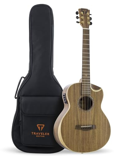 Traveler Guitar Redlands Concert Koa 6-string Acoustic Guitar for Travel - Small and Portable Design with 23.25-Inch Scale Length and 19 Frets - Includes Custom Gig Bag
