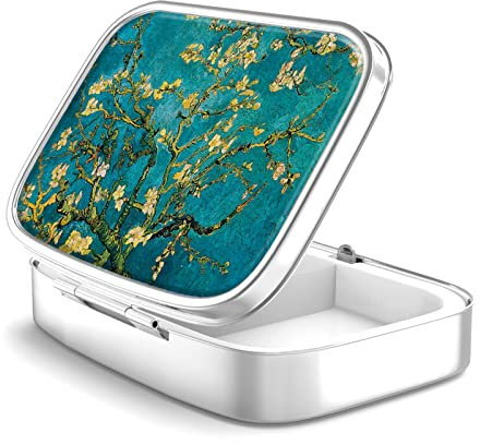 Pill Box 2 Compartment Medicine Pill Case Pocket or Purse Pill Box Decorative Metal Medicine Vitamin Organizer