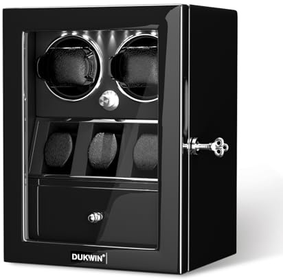 DUKWIN Watch Winder for 2/4/6/8 Automatic Watches,Lockable Watch Winders with Watch and Jewelry Storages, Super Quiet Mabuchi Motor with High-Gloss Piano Lacquer Finish,Built-in Illumination
