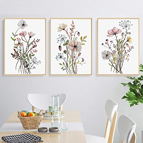 Sarah Duke 3er Set Vintage Poster, Aquarell Blumen Pflanze Bilder, Ohne Rahmen Leinwand Wandbilder, Kunstposter für Schlafzimmer Büro Wanddeko (40 x 50 cm)