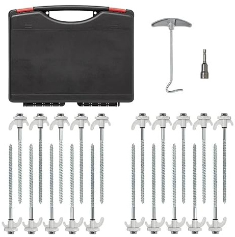 20 Zeltheringe Schraubheringe Stahl Camping 20 cm im Koffer mit Steckschlüssel Nuss Zeltpflöcke Zeltnägel Erdnägel Erdanker Bodenanker