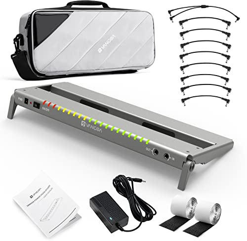 Vangoa PedalBoard mit Eingebautem Netzteil,Aluminiumlegierung einteilig gebogene tragbare faltbare powered Guitar Pedal Board mit Premium-Rucksack, 40.89 * 16.51cm1.27kg, grau