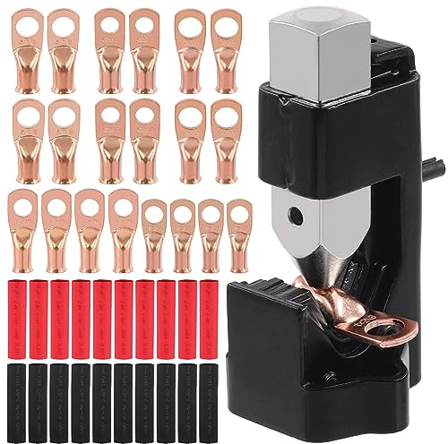 Rustark Battery Cable Lug Crimping Tool Set Includes Hammer Lug Crimper Tool Cable Cutter and Copper Wire Lugs and Heat Shrink Tubes Assortment Kit for Electrical Battery Welding Cables (41)