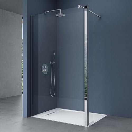 doporro Box Doccia Walk-In 80x200cm con Vetro Laterale 30cm, Parete Doccia Anticalcare in Vetro da 8mm con Braccio Sostegno MMBR1 Telescopico in Acciaio