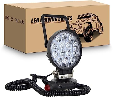 RIGIDON Led Arbeitsscheinwerfer mit Magnetfuß, 4 Zoll 42W Rund Scheinwerfer | 12V 24V Spot Offroad Zusatzscheinwerfer, Zigarettenanzünder, 5 meter Kabel für Auto Traktor KFZ LKW 4x4 Camping Boot, 6000K