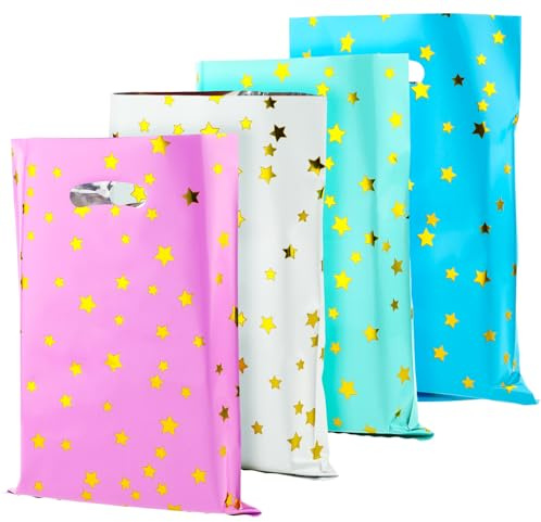 40Pcs Party Bags Colorful Plastic Gift Bags with Handles Gift Goodies Bag for Kids Christmas Birthday Party (Pink, White, Green, Blue)