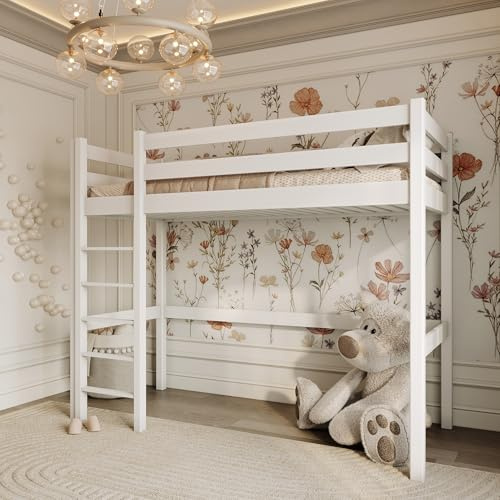 N-wood N05 Hochbett Holz 90x200 cm, Etagenbett mit Leiter, 2 Leitermontageseiten: Links oder rechts, sichere abgerundete Kanten, Stabile Massivholzkonstruktion, Hochwertige Materialien, Weiß