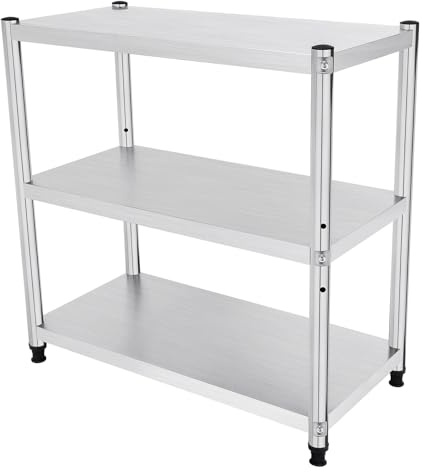 Mermajestic Edelstahlregal 3 Tier 80x80x40cm Schwerlastregal Regal Lagerregal Aufbewahrungsregal Edelstahl Küchenregal Load 50kg Kueche StehendMikrowellenregal Regal künstlerische Textur
