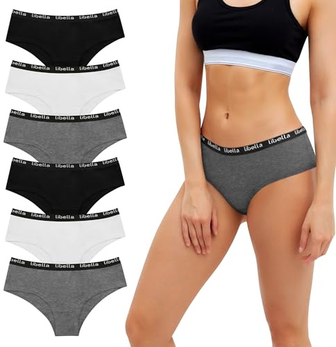 Uizuooy Damtrosor bomull mjuk sport elasticitet damunderkläder halvhöjd trosor flerpack set med 6 st, Flerfärgad-a, M