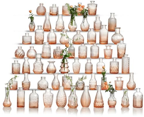 Glass Bud Vase Set of 60 - Small Vases for Flowers in Bulk - Assorted Vintage Crystal Vases for Flowers, Table Centerpieces (Amber, 60 Pcs)