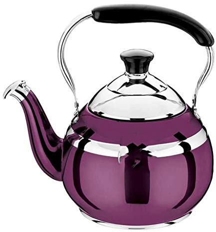 TIECHUINIUB Bouilloire à gaz sifflante en acier inoxydable poli miroir avec bec verseur rétro traditionnel pour plaque de cuisson, thé, café, eau - Violet - 1,5 l