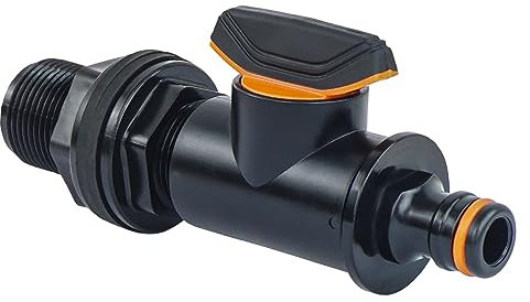 GASMIS Tankdurchführung mit Absperrhahn, Außengewinde 26,44mm, 3/4 xQuick Connector, Regentonnendurchführung, Regenfass, Wassertonnen, 1 Stück