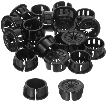 sourcing map 30Pcs Cable Grommets, Snap Bushing Grommet for Holes with 0.8(20mm) Mounting, Petal-Shaped Buckle Round Nylon Cable Desk Grommet for Cables and Cords Management, Black