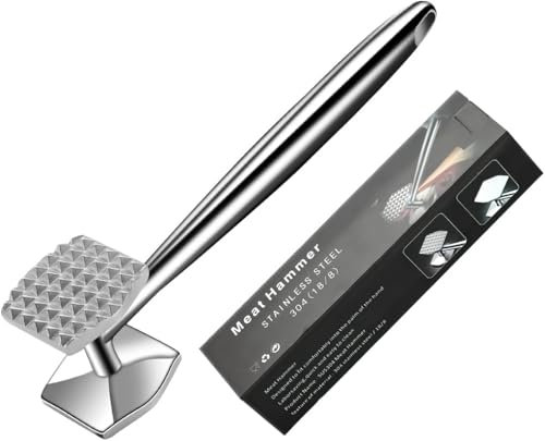AMOZO Meat Tenderizer Mallet – Premium Stainless Steel Meat Tenderizer – Double-Sided Schnitzel Tenderiser – Pounder For Tenderizing and Pounding Steak, Beef And Poultry,Dishwasher safe.