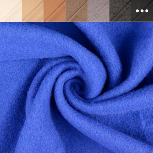 Wollfleece Meterware uni & meliert - Wollstoff Mantelstoff - Wollpullover nähen, weiche Wolle Stoff - 100% Schurwolle/Wolle *Ab 50cm, Farbe: 005 Blau