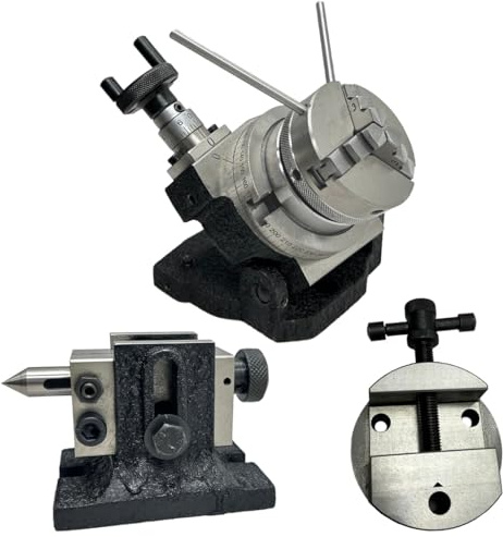 MachEl Table rotative inclinable de 80 mm avec étau rond avec contre-pointe adaptée et mandrin de 65 mm avec plaque arrière