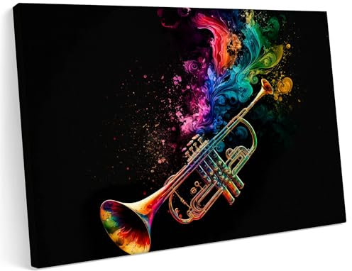 Printonia Leinwandbild m Bild auf Leinwand 70x50 Trompeten Trompeten Musik Abstrakte Kunst Klang