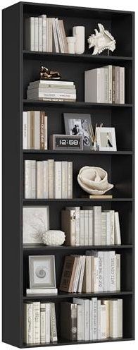 FirFurd Bücherregal, Regal mit 7 Fächern, Bücherschrank, Standregal, Aufbewahrungsregal, für Wohnzimmer Büro Schlafzimmer, 209,5 x 60 x 23,5 cm, schwarz