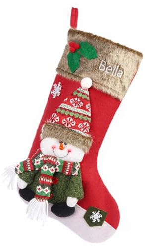 Amsgedhie weihnachtsstrumpf personalisiert - weihnachtssocken zum aufhängen - Personalisierte weihnachtsstrumpf mit Namen - Heimdekoration Weihnachten (Schneemänner)