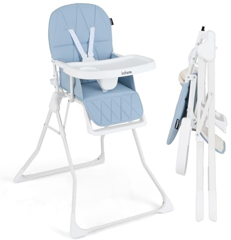 INFANS Baby High Chair, Quick One-Hand Fold Highchair for Babies and Toddlers with Adjustable Footrest Removable Dishwasher Tray PU Seat, Compact Highchairs for 6-36 Months (Blue)