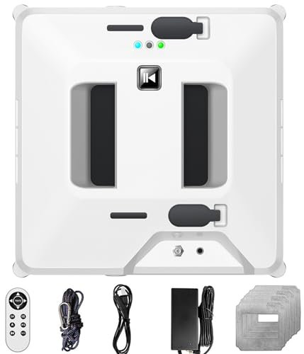 LKYLGYU Robot lavavetri, lavavetri Automatico con Doppio Getto d'Acqua, Robot lavavetri 3000pa con Telecomando vocale e 4 Panni per la Pulizia di finestre Alte Esterne/Interne, Bianco
